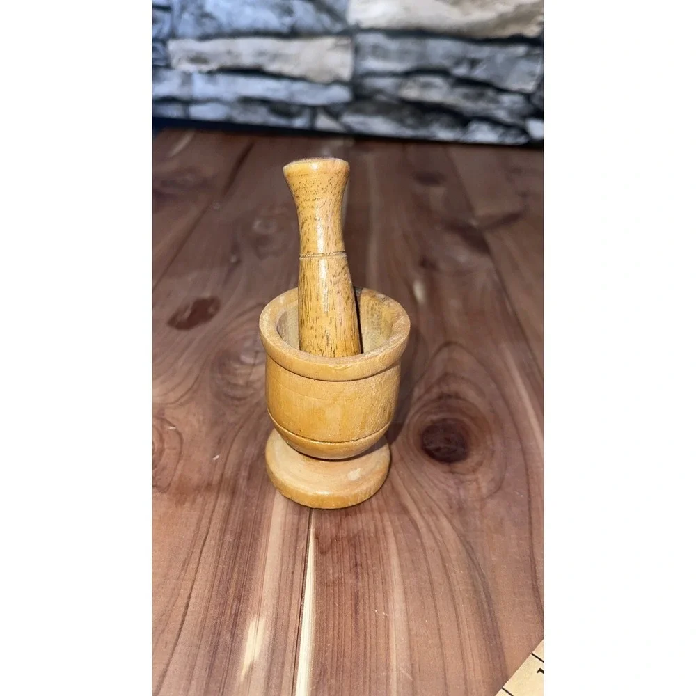 Vintage Miniature Antique Wood Mortar and Pestle Set 2.5